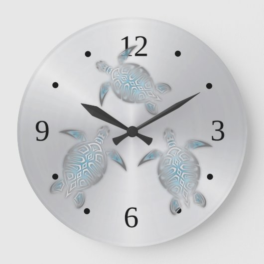 ウミガメの沿岸モダン番号 ラージ壁時計 (正面)