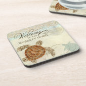 ウミガメの沿岸海岸-ビーチへの歓迎 コースター (左側)