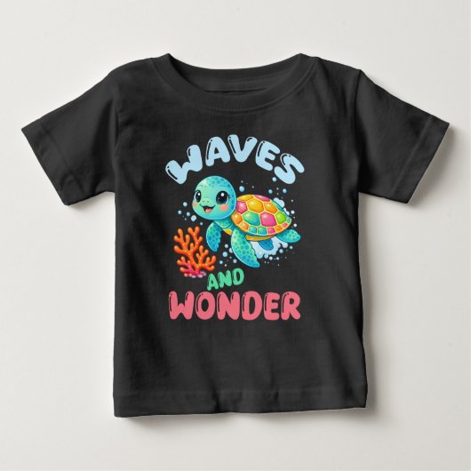 ウミガメの波と不思議な子供たち ベビーTシャツ (正面)