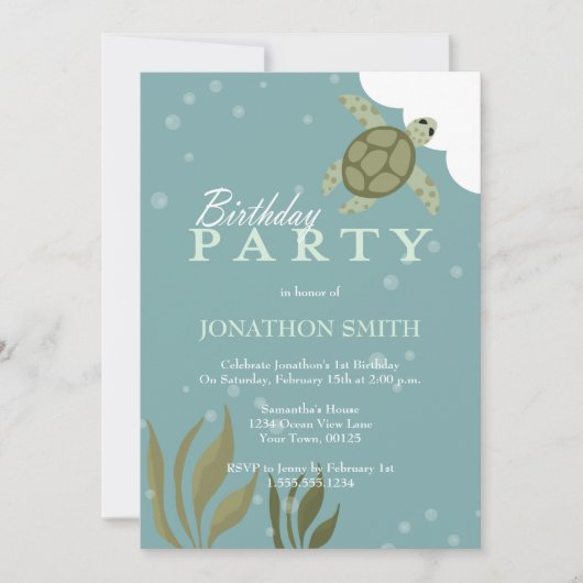 ウミガメの海のテーマの誕生日のパーティの招待状 招待状 (正面)