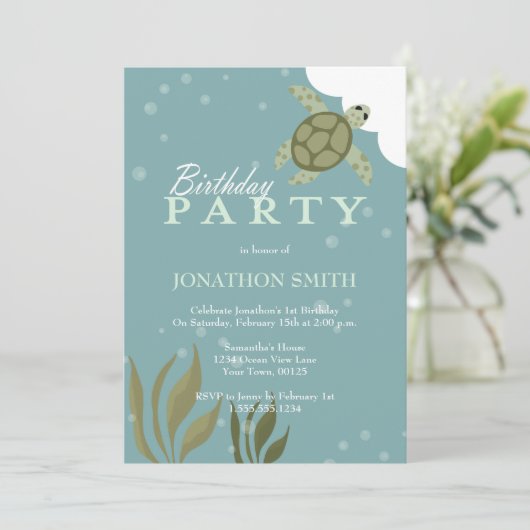 ウミガメの海のテーマの誕生日のパーティの招待状 招待状 (スタンド正面)