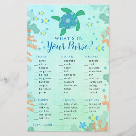 ウミガメの海の財布の下の赤ちゃんシャワーゲーム (正面)