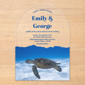 ウミガメの海岸下のネイビーブルー結婚 アクリル招待状 (正面)