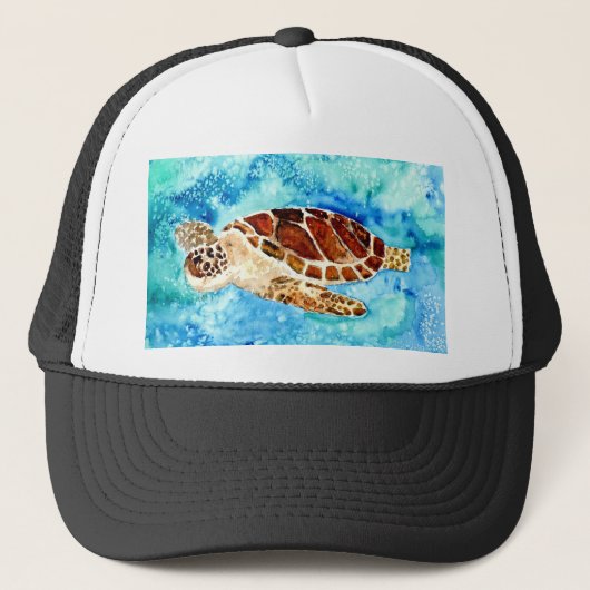 ウミガメの海洋のシーライフの水彩画の絵画 キャップ (正面)