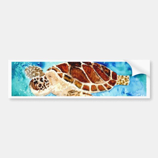 ウミガメの海洋のシーライフの水彩画の絵画 バンパーステッカー (正面)