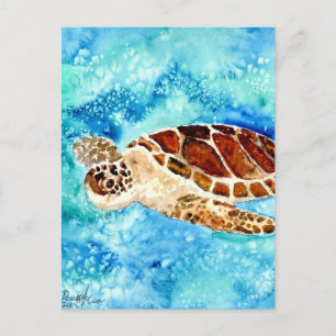 ウミガメの海洋のシーライフの水彩画の絵画 ポストカード