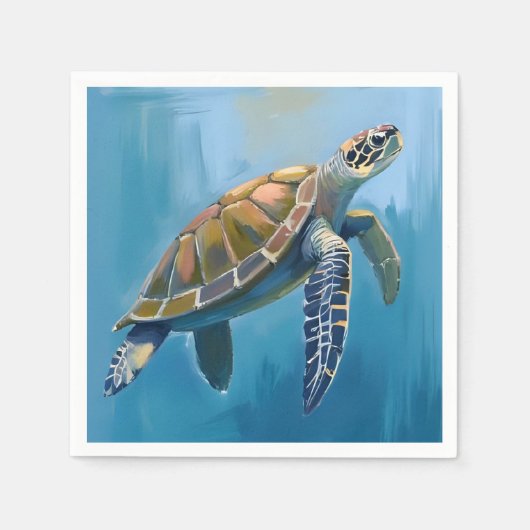 ウミガメの海洋動物の水彩画 スタンダードカクテルナプキン (正面)