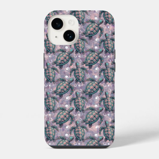 ウミガメの海洋柄 iPhoneケース (裏面)