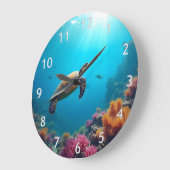 ウミガメの珊瑚礁 ラージ壁時計 (傾斜)