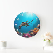 ウミガメの珊瑚礁 ラージ壁時計 (ホーム)