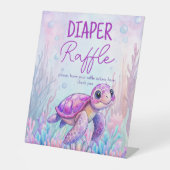 ウミガメの紫の赤ちゃんシャワーラッフルの下 台座サイン (正面)