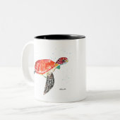 ウミガメの絵画水色 ツートーンマグカップ (正面左)