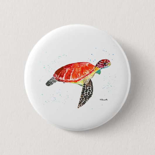 ウミガメの絵画水色 缶バッジ (正面)