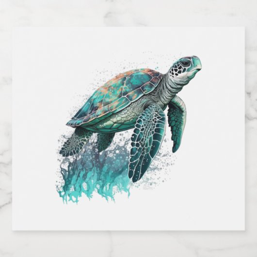 ウミガメの美威厳のあるしい海の岬 スパークリングワインラベル (シングルラベル)