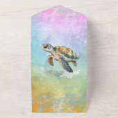 ウミガメの色の泡ベビーシャワー オールインワン招待状 (外側)