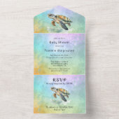 ウミガメの色の泡ベビーシャワー オールインワン招待状 (内側)