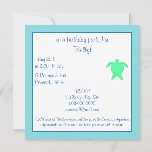 ウミガメの誕生会 招待状 (裏面)