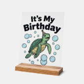 ウミガメの誕生日Tシャツデザイン_1 アクリルサイン (傾斜)