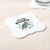 ウミガメの誕生日Tシャツデザイン_1 ペーパーコースター (アングル)