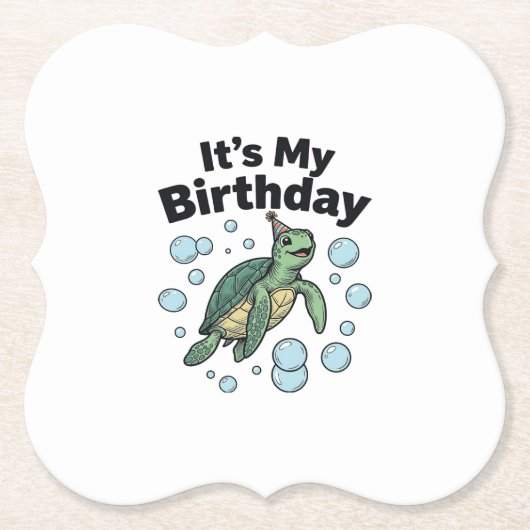 ウミガメの誕生日Tシャツデザイン_1 ペーパーコースター (正面)