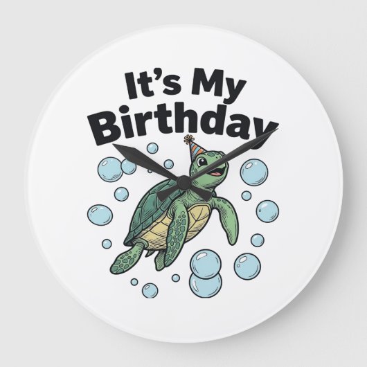 ウミガメの誕生日Tシャツデザイン_1 ラージ壁時計 (正面)