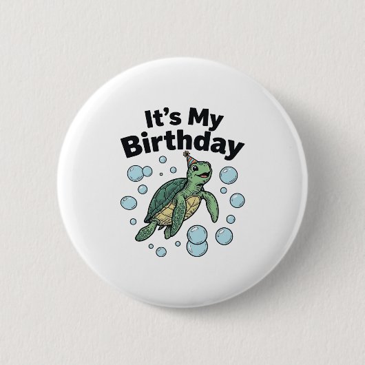 ウミガメの誕生日Tシャツデザイン_1 缶バッジ (正面)