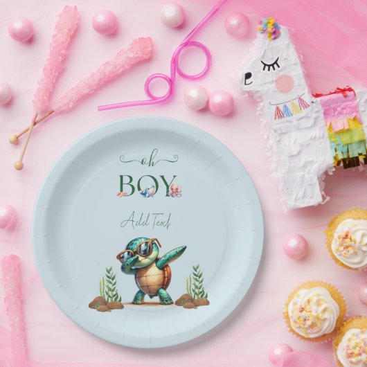 ウミガメの赤ちゃんシャワーの下のオ男の子 ペーパープレート (パーティー)