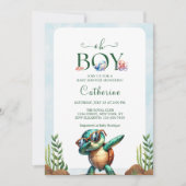 ウミガメの赤ちゃんシャワーの下のオ男の子 招待状 (正面)