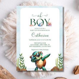 ウミガメの赤ちゃんシャワーの下のオ男の子 招待状