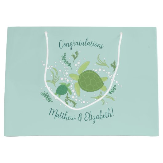 ウミガメの赤ちゃんシャワーの下 ラージペーパーバッグ (正面)