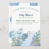 ウミガメの赤ちゃんシャワーの下 招待状 (正面/裏面)