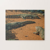 ウミガメの近くで日光浴をする短い鼻のクロコダイズ ジグソーパズル (横)