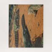 ウミガメの近くで日光浴をする短い鼻のクロコダイズ ジグソーパズル (縦)