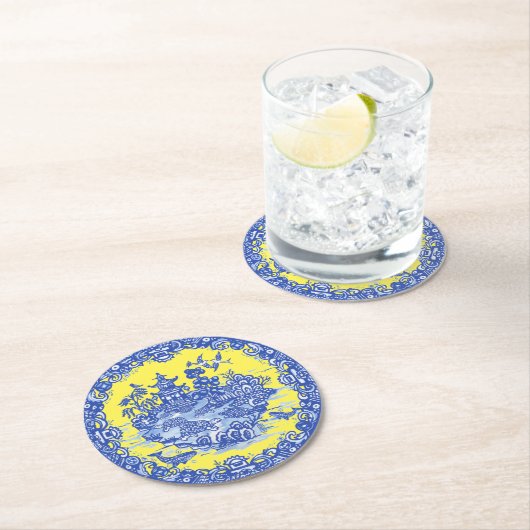 ウミガメの青い柳の島イエローガーデンラウンド ラウンドペーパーコースター (インサイチュ)