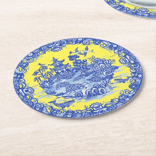 ウミガメの青い柳の島イエローガーデンラウンド ラウンドペーパーコースター (アングル)
