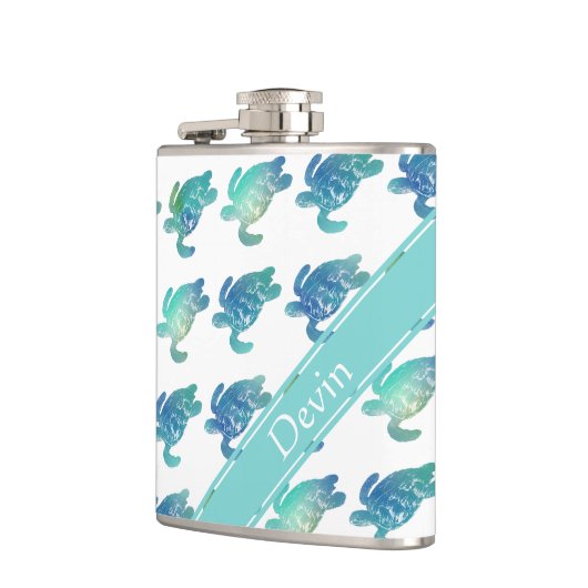ウミガメの青緑のパーソナライズなフラスコ フラスク (左)