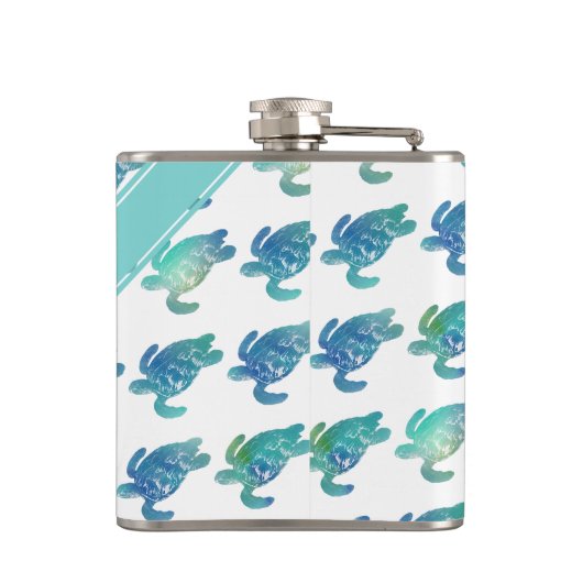 ウミガメの青緑のパーソナライズなフラスコ フラスク (裏面)