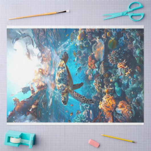 ウミガメの鮮やかな色の#2デコペ 薄葉紙 (クラフト)