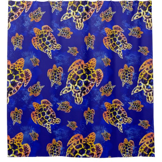 ウミガメろうけつ染めアフリカアート シャワーカーテン (正面)