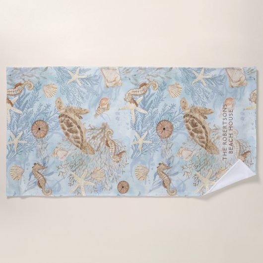 ウミガメウミザメパーソナライズされた ビーチタオル (正面)