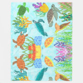 ウミガメカラフルとサンゴ水中競技ライフ フリースブランケット (正面)