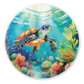 ウミガメカラフルの水中シーン セラミックノブ (正面)
