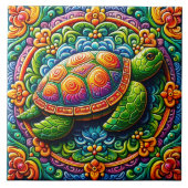 ウミガメカラフルタイルは生きている海ビブをもたらす タイル (正面)