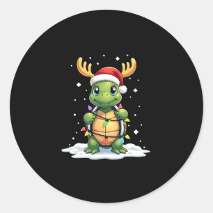 ウミガメサンタクリスマスライトかわいいXmasメンズ ラウンドシール