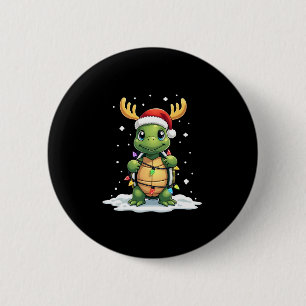 ウミガメサンタクリスマスライトかわいいXmas男性用 缶バッジ