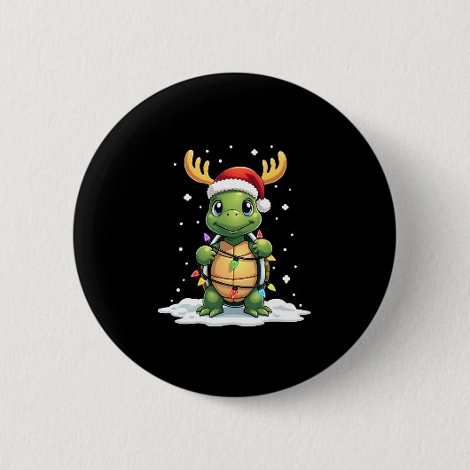ウミガメサンタクリスマスライトかわいいXmas男性用 缶バッジ (正面)