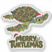 ウミガメサンタ帽子クリスマスイルミネーション幸せなカメ シール (正面)