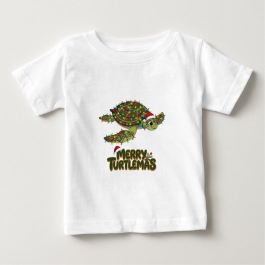 ウミガメサンタ帽子クリスマスイルミネーション楽しいカメ ベビーTシャツ (正面)