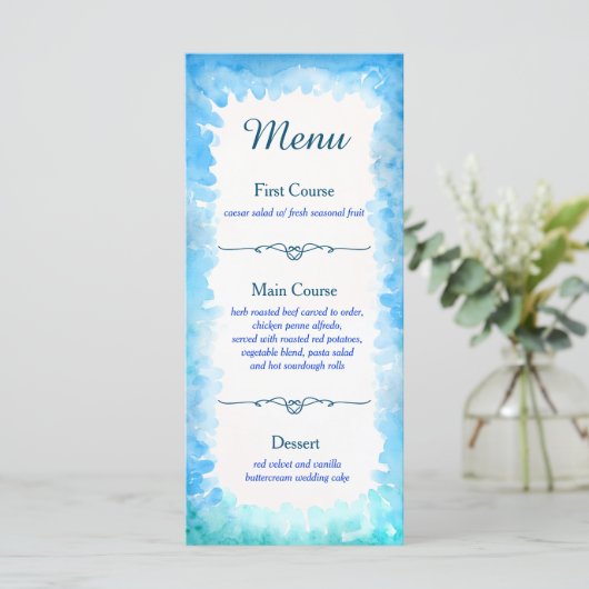 ウミガメテーマカスタムメニューカード |青と緑 メニュー (スタンド正面)