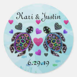 ウミガメハートカスタムステッカー ラウンドシール